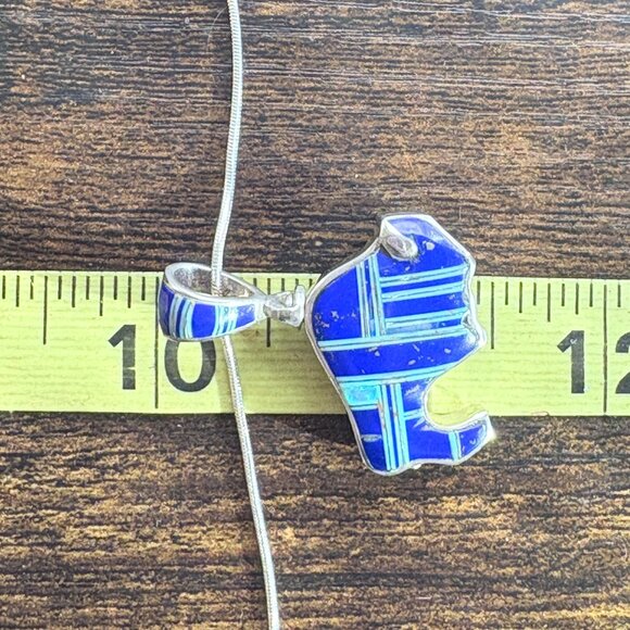VTG Sterling Silver 925 Reversible Opal & Lapis Inlay Buffalo Pendant 18" Chain - Picture 15 of 16